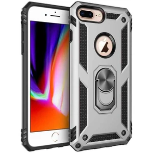 Apple iPhone 8 Plus Kılıf Tank Yüzüklü Yüksek Korumalı Silikon - Gri