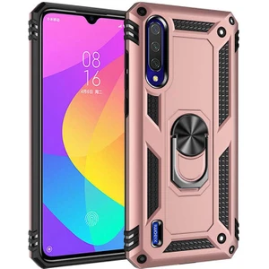 Xiaomi Mi A3 Kılıf Tank Yüzüklü Yüksek Korumalı Silikon - Rose Gold
