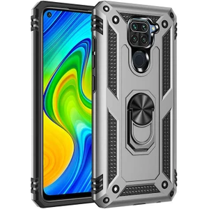 Xiaomi Redmi Note 9 Kılıf Tank Yüzüklü Yüksek Korumalı Silikon - Gri