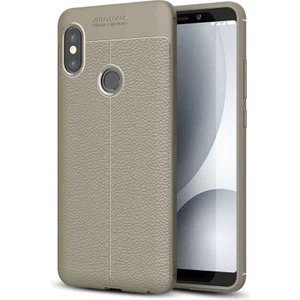 Xiaomi Redmi Note 5 Pro Kılıf Deri Dokulu Kamera Korumalı Silikon - Gri