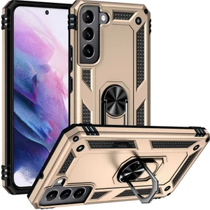 Galaxy S22 Kılıf Tank Yüzüklü Yüksek Korumalı Silikon - Gold