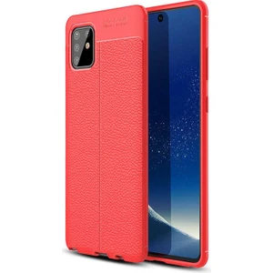 Galaxy A81 (Note 10 Lite) Kılıf Deri Dokulu Kamera Korumalı Silikon - Kırmızı
