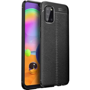 Galaxy A31 Kılıf Deri Dokulu Kamera Korumalı Silikon - Siyah