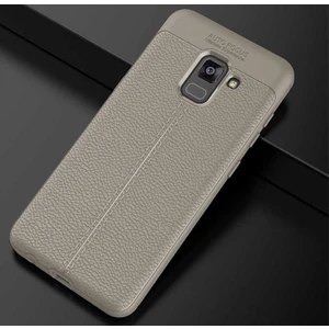 Galaxy A8 2018 Kılıf Deri Dokulu Kamera Korumalı Silikon - Gri