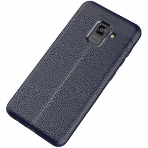 Galaxy A8 2018 Kılıf Deri Dokulu Kamera Korumalı Silikon - Lacivert