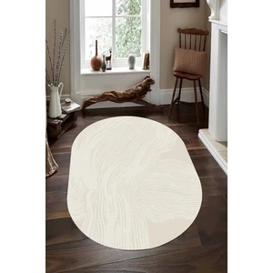 Esta Halı Silik Çizgi Desenli Krem Oval Halı (Makinada Yıkanabilir Kaymaz Dot Taban) - ES1349-2