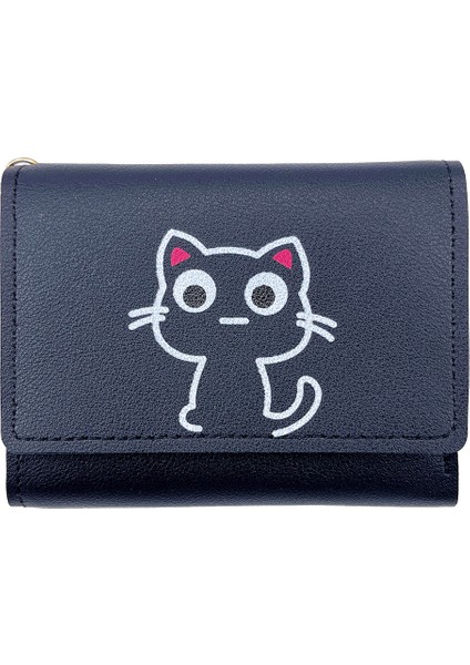 Çizgi Film Sevimli Kız Bozuk Para Cüzdanı Kısa Üç Katlı Yavru Kedi Çantası (Yurt Dışından)
