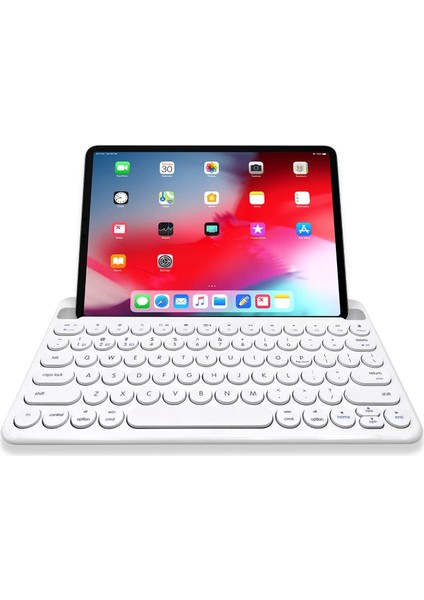 Tablet ve Telefon Için Macally Küçük Bluetooth Klavye - (Mac/pc/ios/android) Evrensel Çoklu Cihaz - Standlı Şarj Edilebilir Bluetooth Kablosuz Klavye - 78 Tuşlu Bluetooth iPad Klavye Küçük - Beyaz