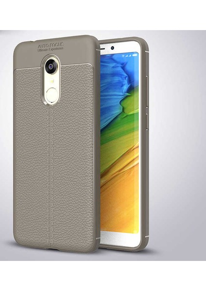 Xiaomi Redmi 5 Kılıf Deri Dokulu Kamera Korumalı Silikon - Gri