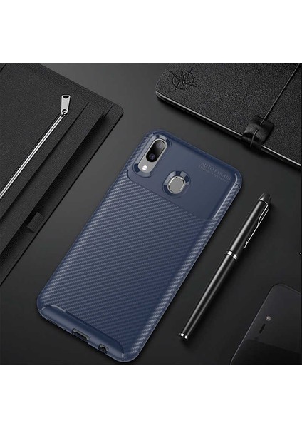 Huawei Y7 Prime 2019 Kılıf Karbon Dokulu Silikon - Lacivert