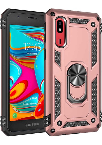 Galaxy A2 Core Kılıf Tank Yüzüklü Yüksek Korumalı Silikon - Rose Gold