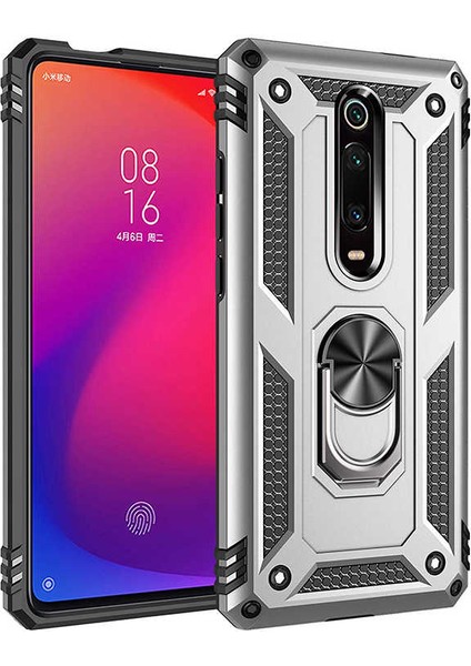 Xiaomi Mi 9t Kılıf Tank Yüzüklü Yüksek Korumalı Silikon - Gri