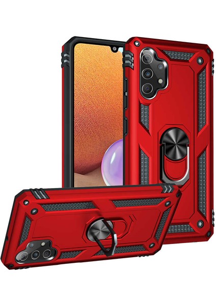 Galaxy A32 4g Kılıf Tank Yüzüklü Yüksek Korumalı Silikon - Kırmızı