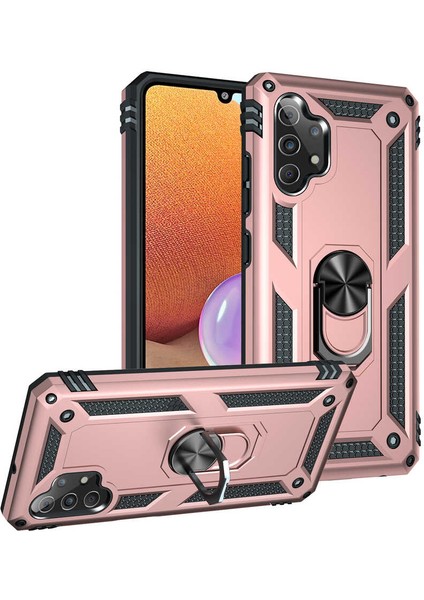 Galaxy A32 4g Kılıf Tank Yüzüklü Yüksek Korumalı Silikon - Rose Gold
