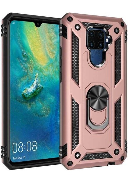 Huawei Mate 30 Lite Kılıf Tank Yüzüklü Yüksek Korumalı Silikon - Rose Gold