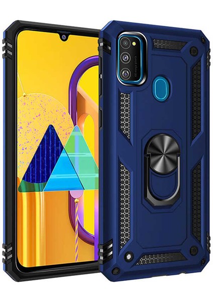 Galaxy M30S Kılıf Tank Yüzüklü Yüksek Korumalı Silikon - Mavi