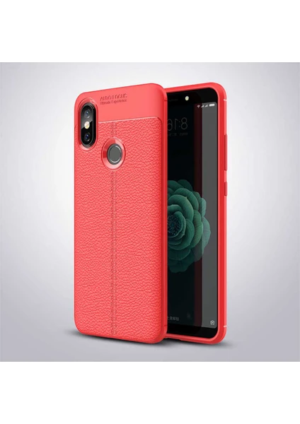 Xiaomi Mi 8 Kılıf Deri Dokulu Kamera Korumalı Silikon - Kırmızı