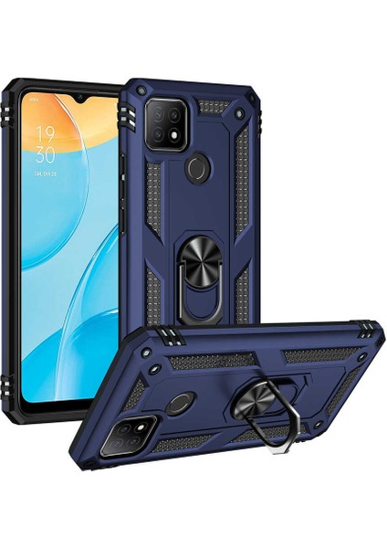 Oppo A15 Kılıf Tank Yüzüklü Yüksek Korumalı Silikon - Mavi