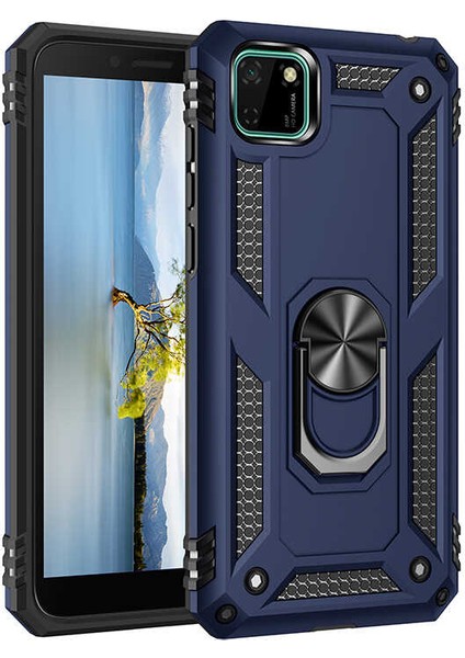 Huawei Y5P Kılıf Tank Yüzüklü Yüksek Korumalı Silikon - Mavi