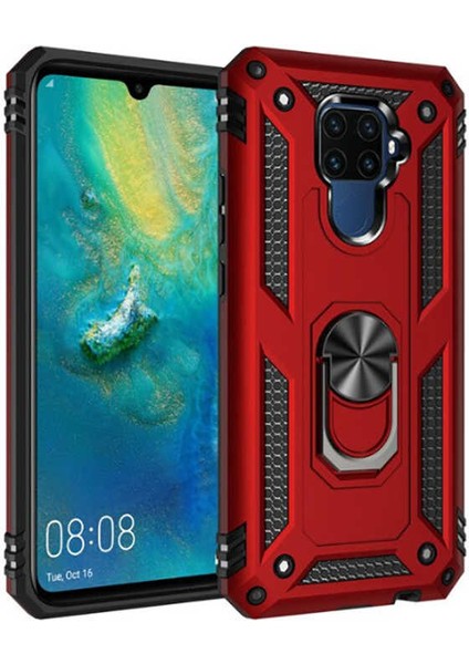 Huawei Mate 30 Lite Kılıf Tank Yüzüklü Yüksek Korumalı Silikon - Kırmızı