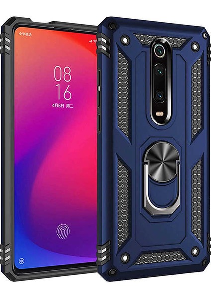 Xiaomi Mi 9t Kılıf Tank Yüzüklü Yüksek Korumalı Silikon - Mavi