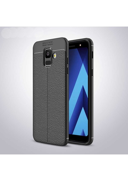 Galaxy A6 2018 Kılıf Deri Dokulu Kamera Korumalı Silikon - Siyah