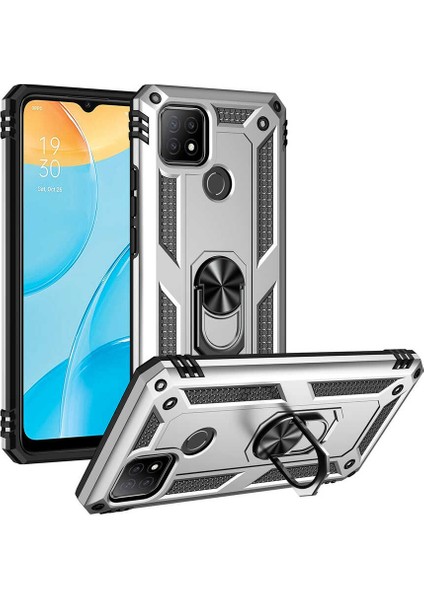 Oppo A15 Kılıf Tank Yüzüklü Yüksek Korumalı Silikon - Gri