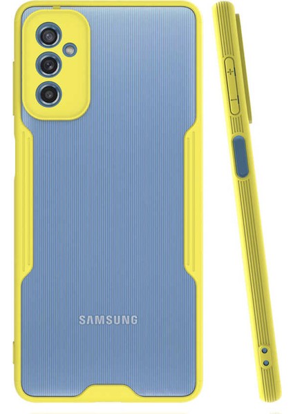 Galaxy M52 Kılıf Arkası Mat Kamera Korumalı Silikon - Sarı
