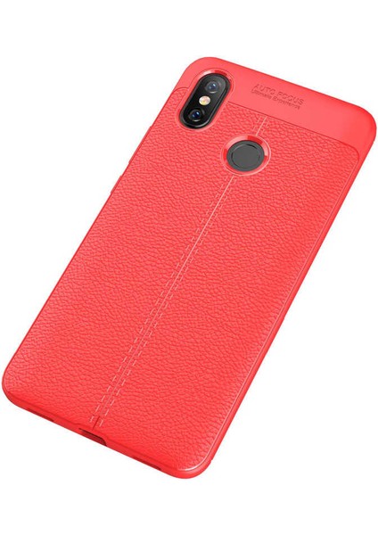 Xiaomi Mi Max 3 Kılıf Deri Dokulu Kamera Korumalı Silikon - Kırmızı