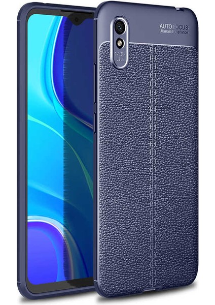 Xiaomi Redmi 9A Kılıf Deri Dokulu Kamera Korumalı Silikon - Lacivert