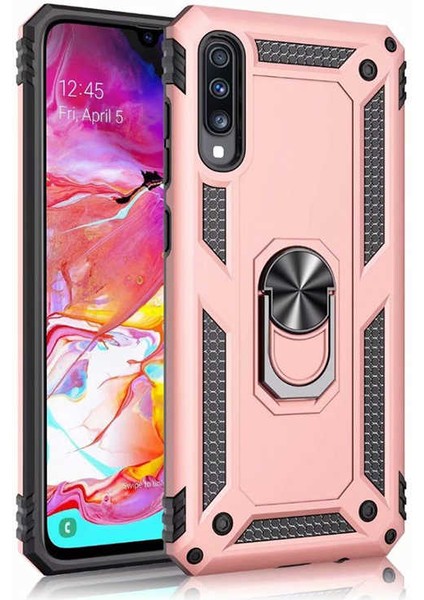 Galaxy A70 Kılıf Tank Yüzüklü Yüksek Korumalı Silikon - Rose Gold