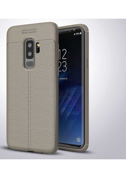 Galaxy S9 Plus Kılıf Deri Dokulu Kamera Korumalı Silikon - Gri