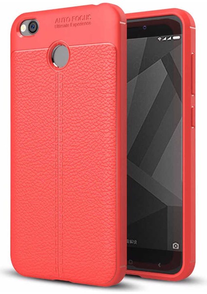Xiaomi Redmi 4x Kılıf Deri Dokulu Kamera Korumalı Silikon - Kırmızı