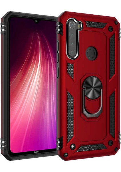 Xiaomi Redmi Note 8 Kılıf Tank Yüzüklü Yüksek Korumalı Silikon - Kırmızı