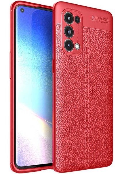Oppo Reno 5 Pro 5g Kılıf Deri Dokulu Kamera Korumalı Silikon - Kırmızı