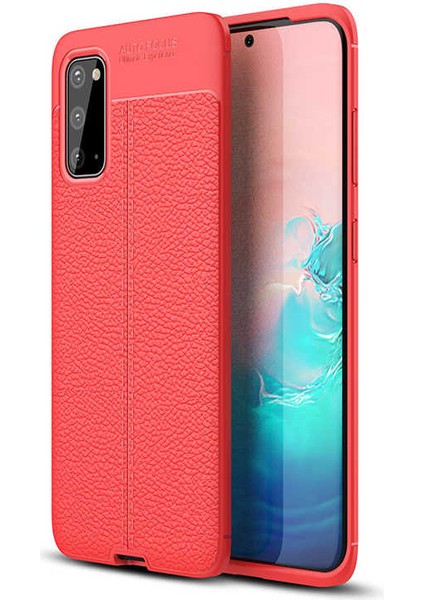 Galaxy S20 Kılıf Deri Dokulu Kamera Korumalı Silikon - Kırmızı