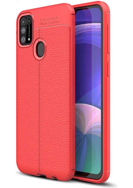 Galaxy M31 Kılıf Deri Dokulu Kamera Korumalı Silikon - Kırmızı