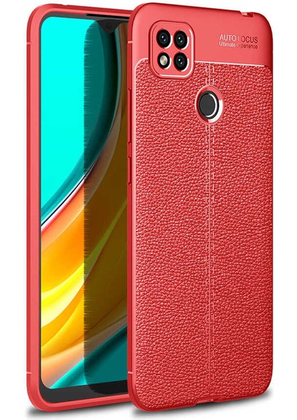 Xiaomi Redmi 9c Kılıf Deri Dokulu Kamera Korumalı Silikon - Kırmızı