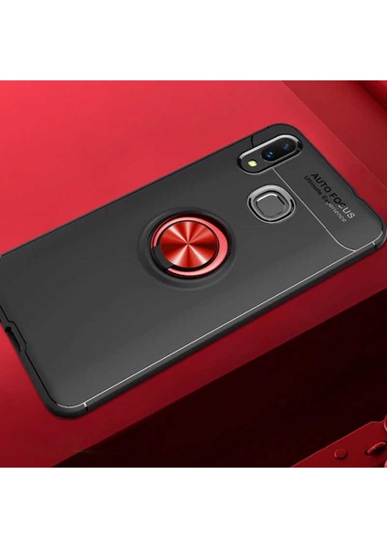 Galaxy A10S Kılıf Yüzüklü Silikon Range - Siyah-Kırmızı
