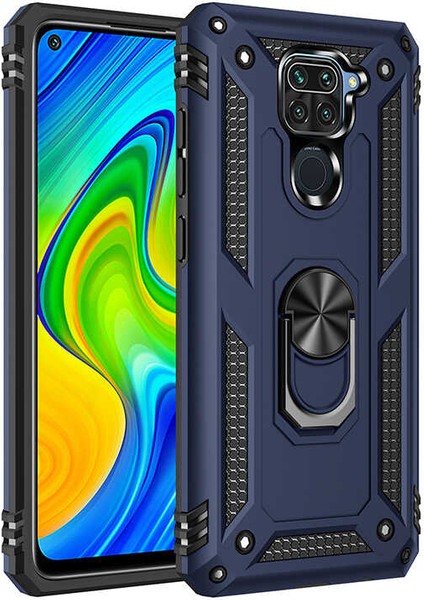 Xiaomi Redmi Note 9 Kılıf Tank Yüzüklü Yüksek Korumalı Silikon - Mavi