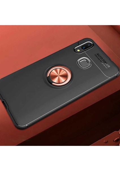 Galaxy A10S Kılıf Yüzüklü Silikon Range - Siyah-Rose Gold