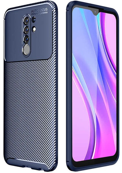 Xiaomi Redmi 9 Kılıf Karbon Dokulu Silikon - Lacivert