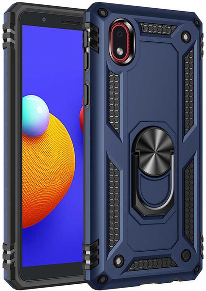 Galaxy A01 Core Kılıf Tank Yüzüklü Yüksek Korumalı Silikon - Mavi