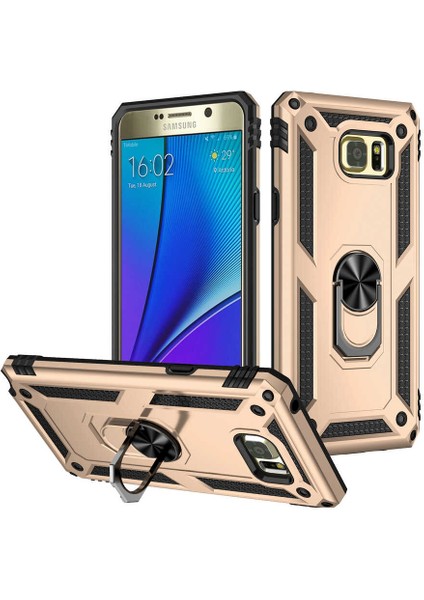 Galaxy Note 5 Kılıf Tank Yüzüklü Yüksek Korumalı Silikon - Gold