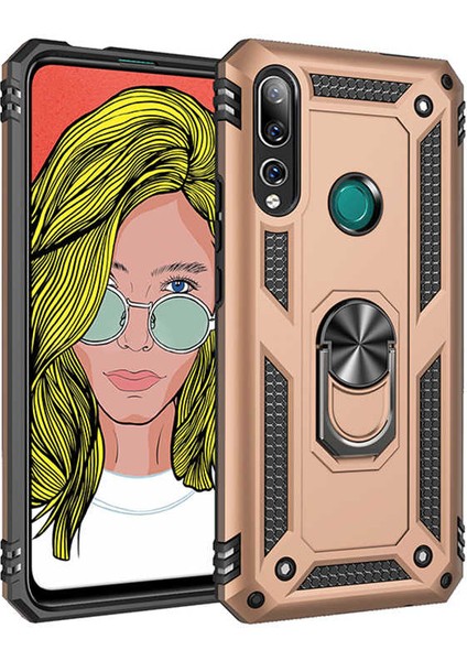 Huawei Y9 Prime 2019 Kılıf Tank Yüzüklü Yüksek Korumalı Silikon - Gold