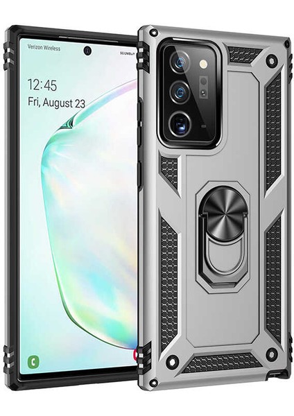 Galaxy Note 20 Ultra Kılıf Tank Yüzüklü Yüksek Korumalı Silikon - Gri