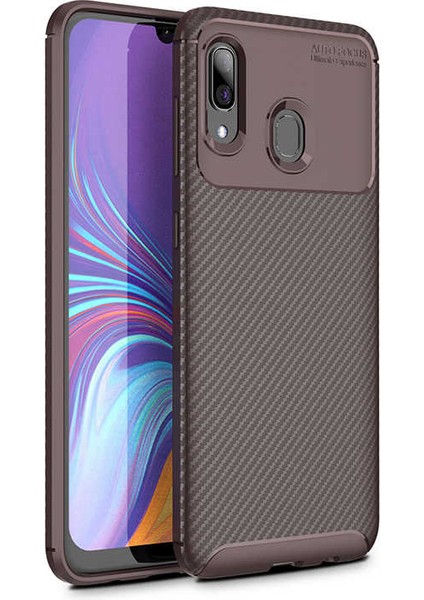 Galaxy A40 Kılıf Karbon Dokulu Silikon - Kahverengi