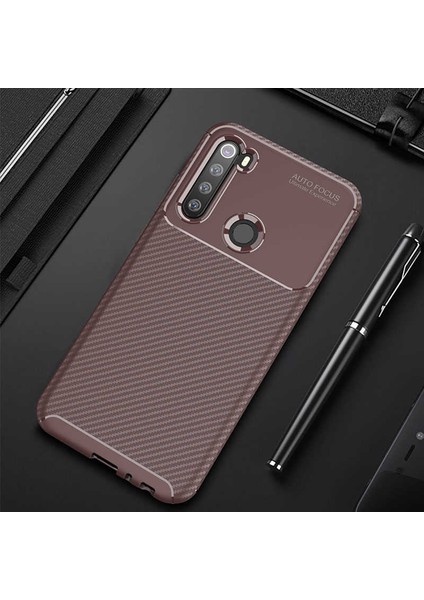Xiaomi Redmi Note 8 Kılıf Karbon Dokulu Silikon - Kahverengi