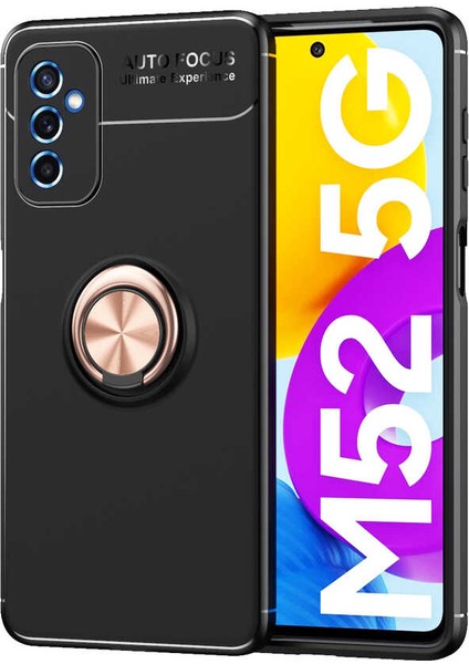 Galaxy M52 Kılıf Yüzüklü Silikon Range - Siyah-Rose Gold