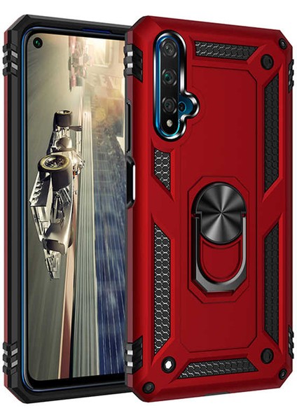 Huawei Nova 5t Kılıf Tank Yüzüklü Yüksek Korumalı Silikon - Kırmızı
